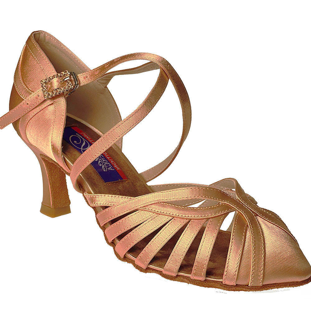 Elevate your style with the Hollywood Tan Satin, our newest smooth shoe. Designed with a slightly rounder front for maximum comfort, and straps that provide flexibility. Complete your look with the 2.25" flare heel, perfect for any occasion. Walk in elegance and luxury with every step.