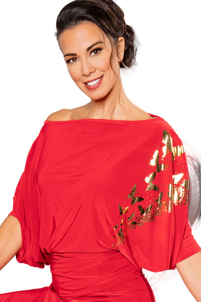 This simple yet stylish top T202 is designed for both comfort and movement, making it perfect for dance rehearsals or a night out on the town. Let the fabric's softness hug your body and feel confident and elegant in every step you take! red