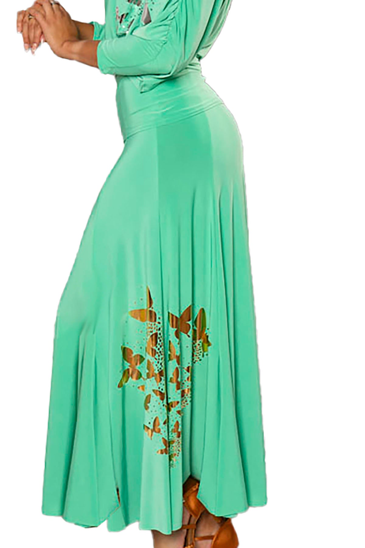 Feel graceful and elegant in our S205 8 Panel Simple Skirt with gold butterfly decals. This long dance skirt features 8 panels for a beautiful flow and movement, perfect for dancers of all levels. green