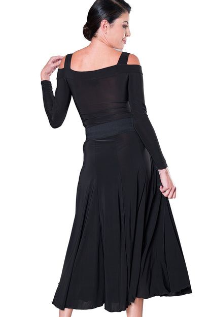 S2405 8 Panel Simple Skirt  Get ready to dance the night away in the S2405 8 Panel Simple Skirt! This perfect long ballroom skirt features 8 panels for maximum movement and flow. With its simple design, it's the perfect addition to any dance outfit. Step onto the dance floor and turn heads in this must-have skirt. Black