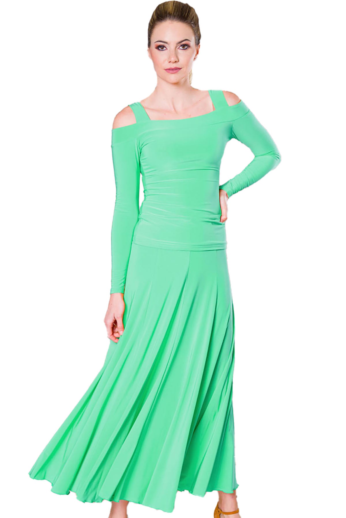 Feel graceful and elegant in our S205 8 Panel Simple Skirt. This long dance skirt features 8 panels for a beautiful flow and movement, perfect for dancers of all levels. green