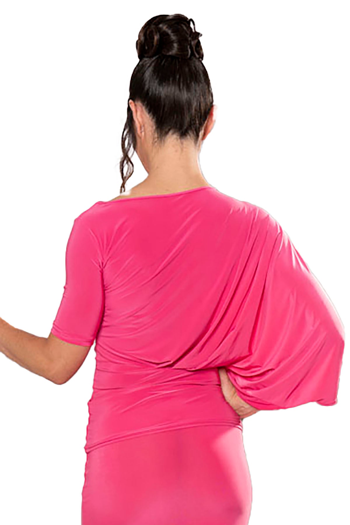 Experience comfort and style with our T208 Asymmetrical Bloused Top! Perfect for dancing and everyday wear, this top boasts a unique asymmetric design that adds a touch of flair to any outfit. Made with soft, breathable fabric, it will keep you comfortable and looking your best all day long! pink pictured from back