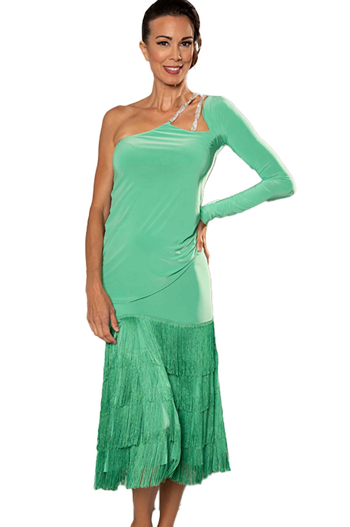 Get ready to make a statement on the dance floor with our S223 Long Fringe Skirt! Designed with layers of long, flowing fringe, this skirt adds an extra element of movement to your dance routine. green