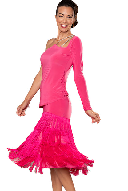 Get ready to make a statement on the dance floor with our S223 Long Fringe Skirt! Designed with layers of long, flowing fringe, this skirt adds an extra element of movement to your dance routine. pink