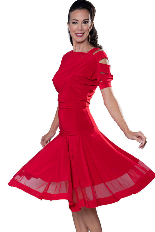 S2406 Silhouett Skirt  Get ready to dance the night away in our S2406 Silhouett Skirt! This stunning six-panel skirt features a unique sheer Powermesh inset that adds a touch of playfulness to your moves. Perfect for any dance floor, this skirt is as beautiful as it is functional. Red