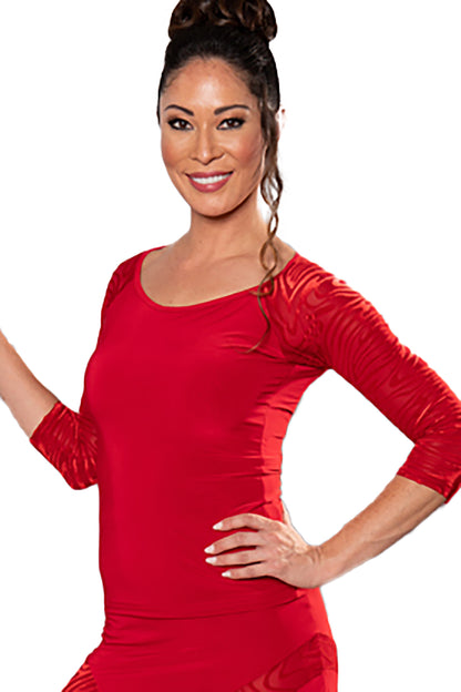 Indulge in cozy comfort with our T217 Velvet Yoke Top. This unique top features a luxurious velvet upper body and sleeve, perfect for adding a touch of sophistication to your everyday look. With its comfy long sleeves, you'll never want to take this top off. red