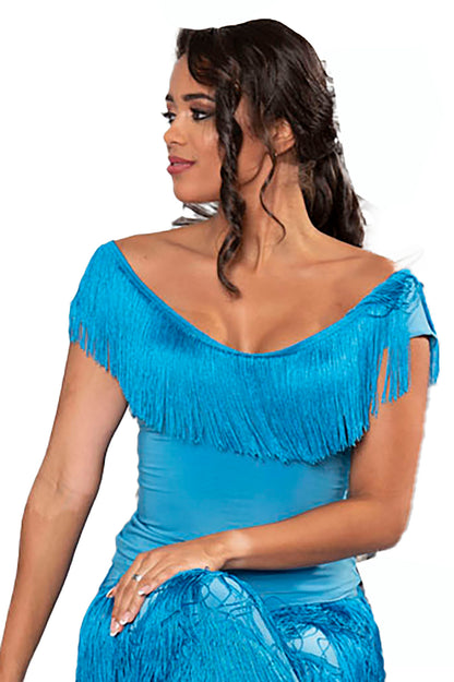 Perfect for adding some fun and flair to your dancing, the T222 Fresco Fringe Top features playful fringe accents and comfortable short sleeves. Shake and shimmy your way to the spotlight in this stylish top! blue