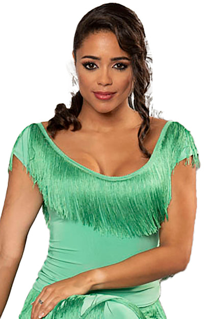 Perfect for adding some fun and flair to your dancing, the T222 Fresco Fringe Top features playful fringe accents and comfortable short sleeves. Shake and shimmy your way to the spotlight in this stylish top!green