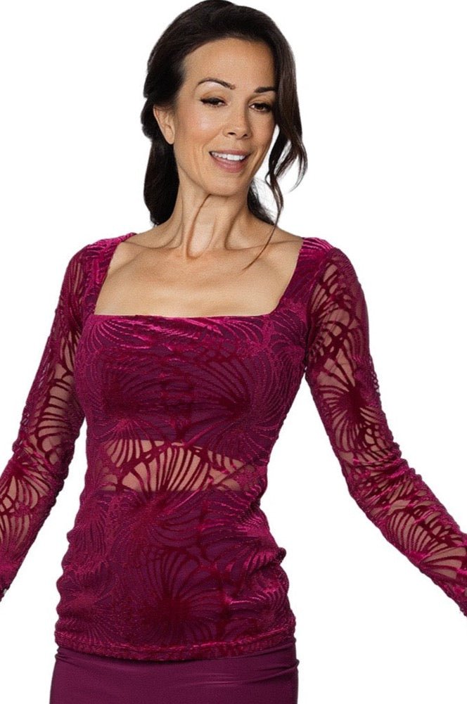 T2420 Square Neck Burnout Velvet Top - Dance America