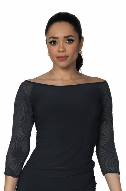 T2421 T-shirt Top with Burnout Velvet Sleeves - Dance America