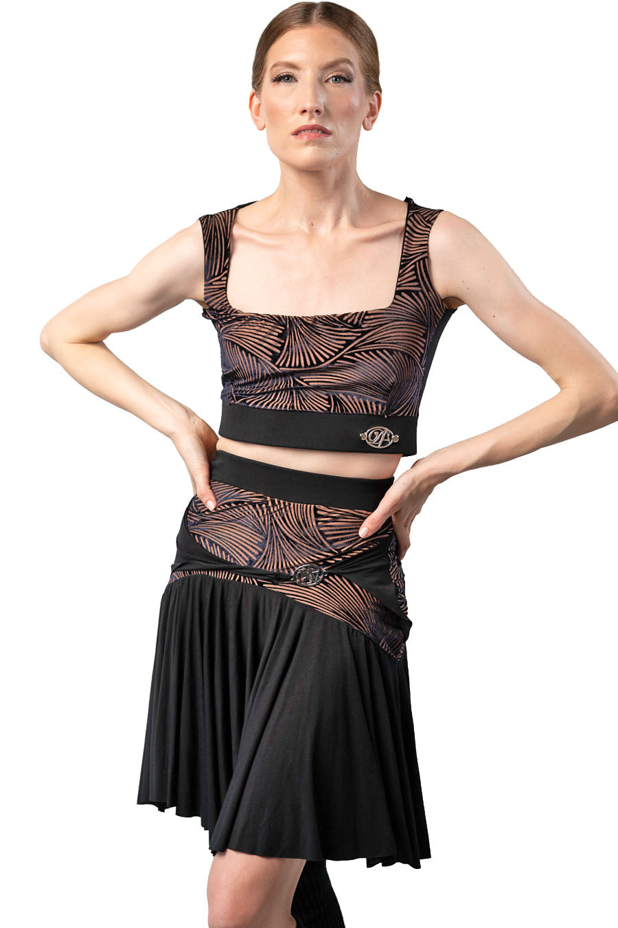 Square Neck crop top with light and shade signature fabric from front