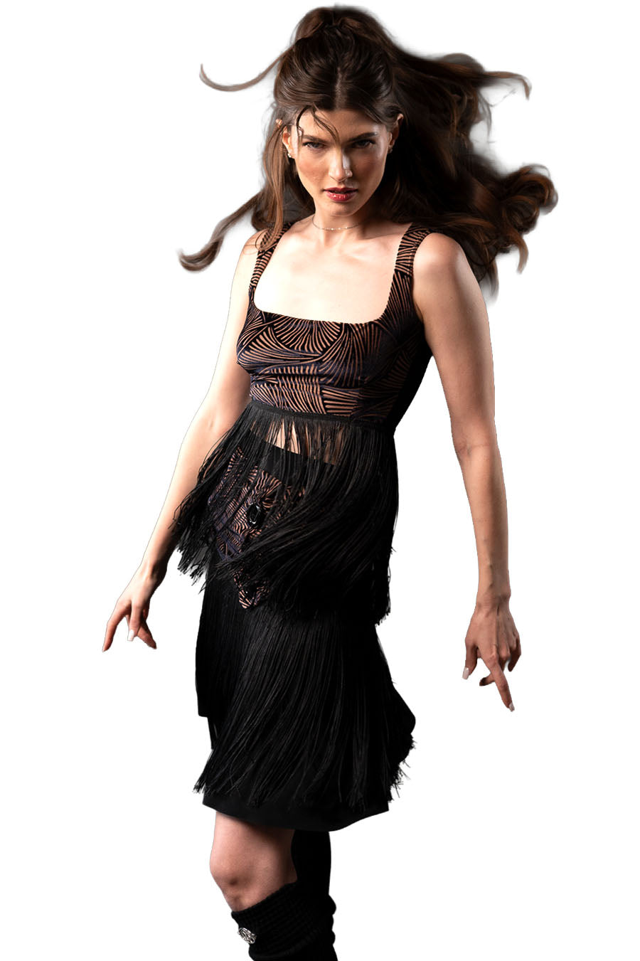 Square Neck Crop Top with long Fringe