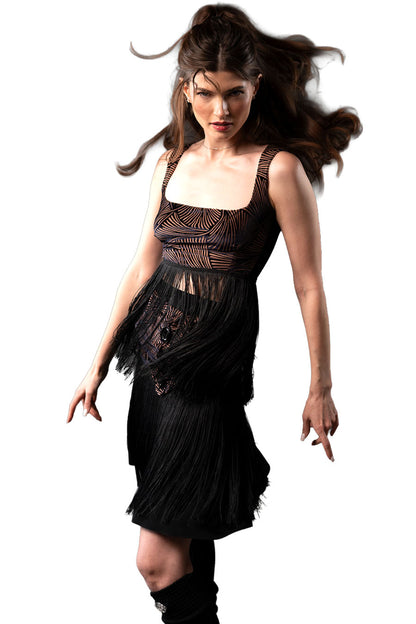 Square Neck Crop Top with long Fringe