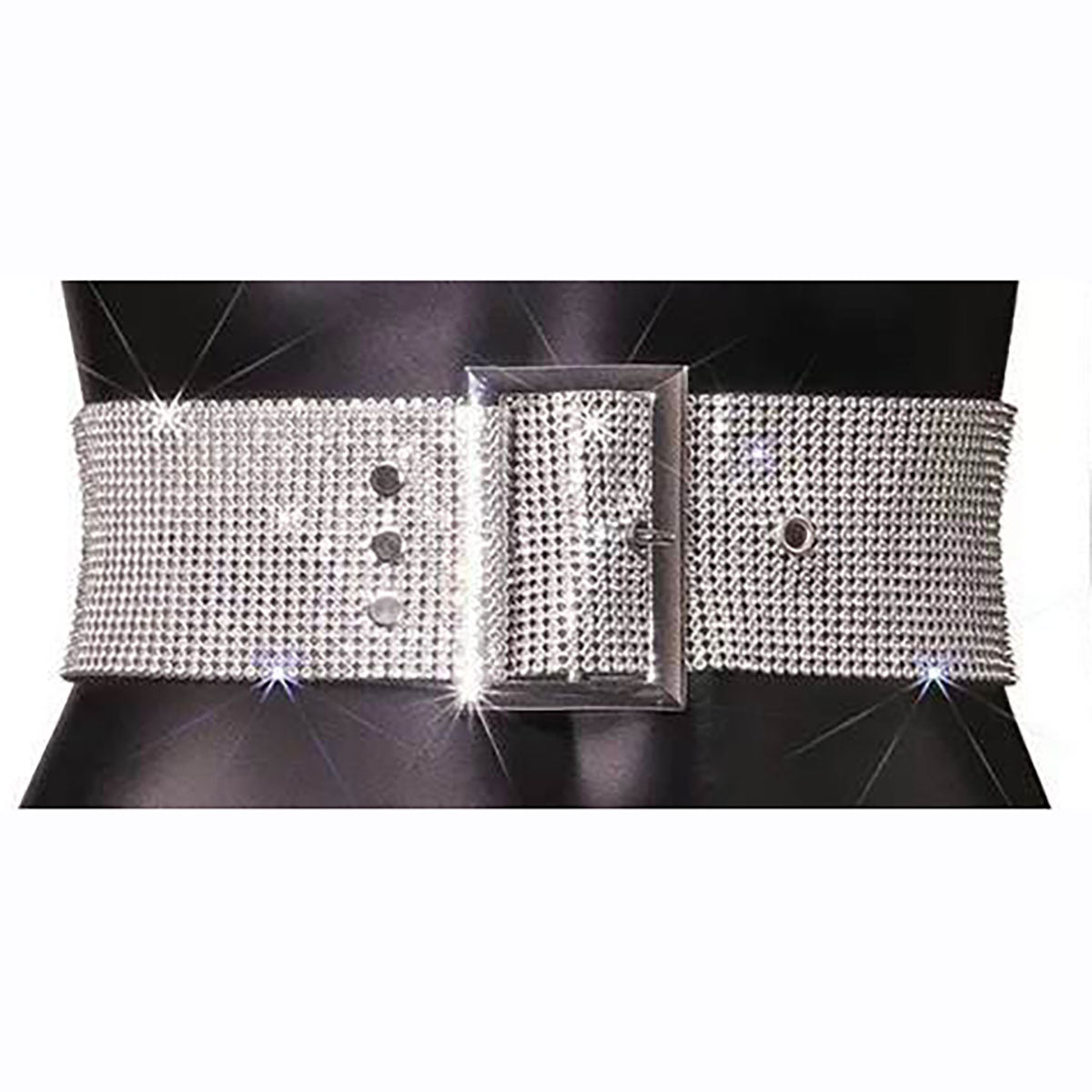 This versatile B004 - WIDE BUCKLED BELT is adjustable from 24"-41" and features striking silver and crystal stones, set in durable plastic cups. Non-stretch and perfect for adding the perfect touch to your Dance America Attire ensemble.